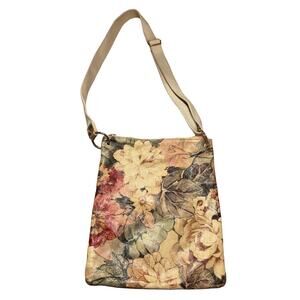 Maurizio Taiuti Italian Leather Floral Granny Print Crossbody Bag Purse Cottage